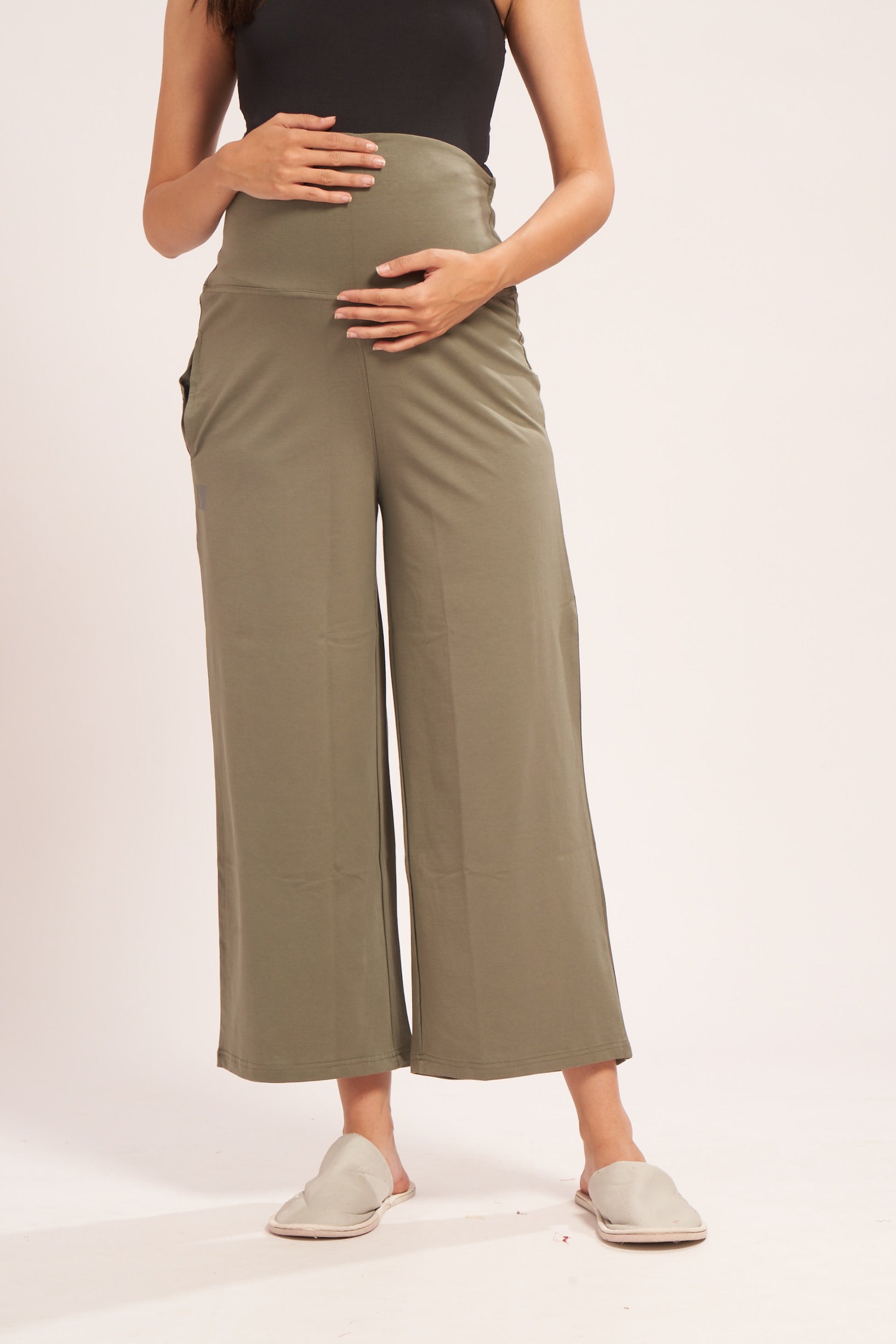 AV2 Women's Cotton Lycra Stretchable Relaxed Fit Maternity Pants | Maternity Yoga Pants | Maternity Trousers Green Small - 5556E