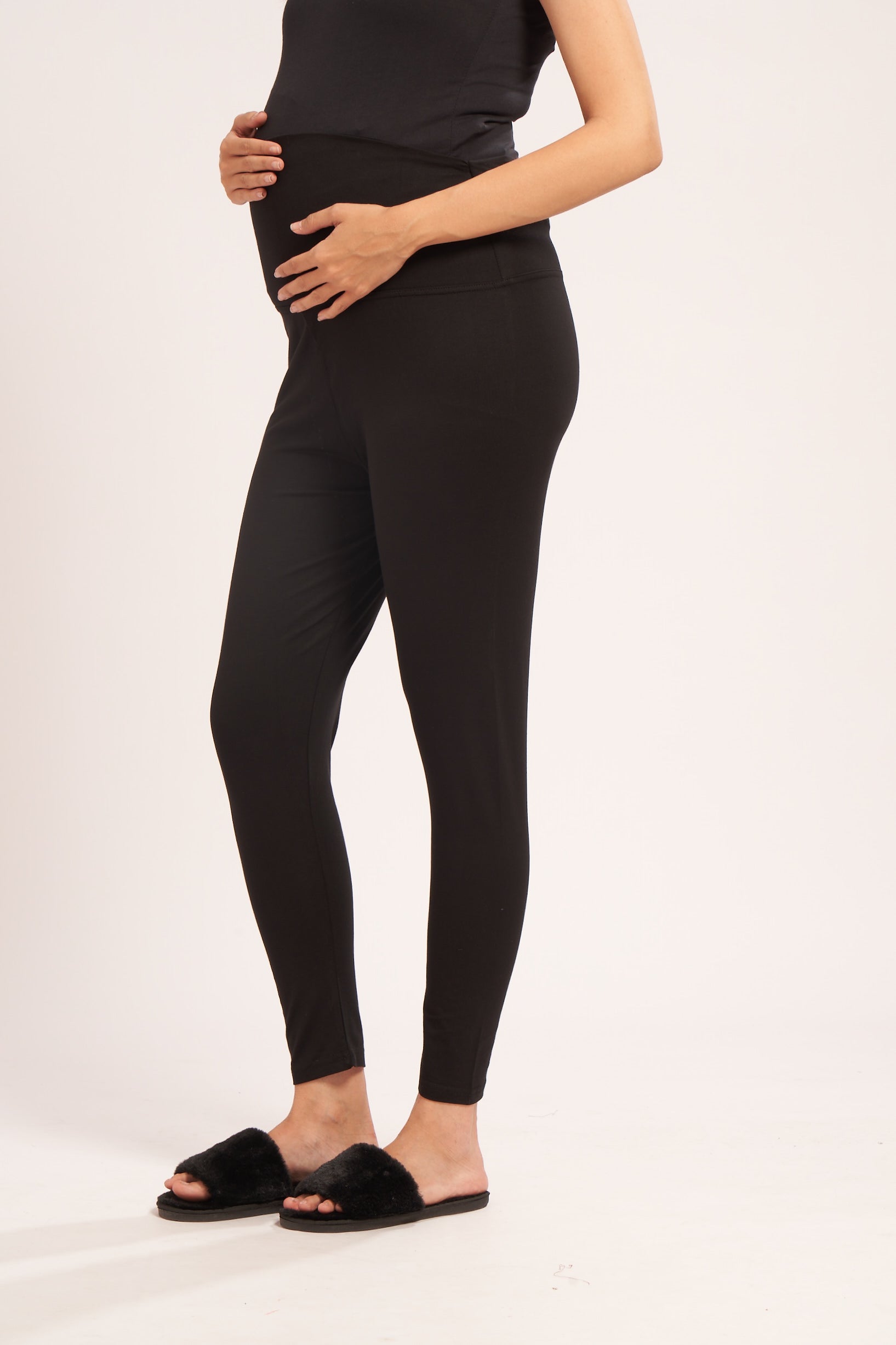 AV2 Women's Cotton Lycra Stretchable Maternity Leggings for Pregnant Women | Maternity Ethnic Leggings For Kurtas & Kurtis | Maternity Trousers Black Small - 5557A