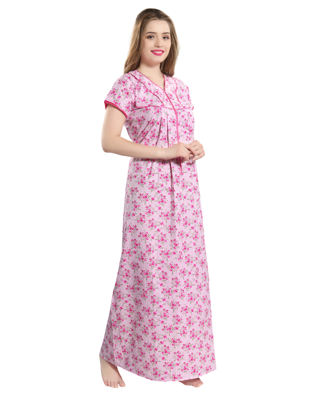 AV2 Women Printed Cotton Nightwear Nighty Maxi Pink - 7118A