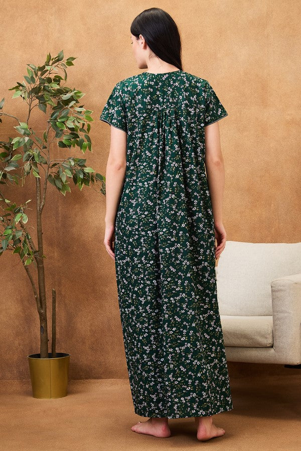 AV2 Women Printed Maternity Feeding Nighty Green - 7249C