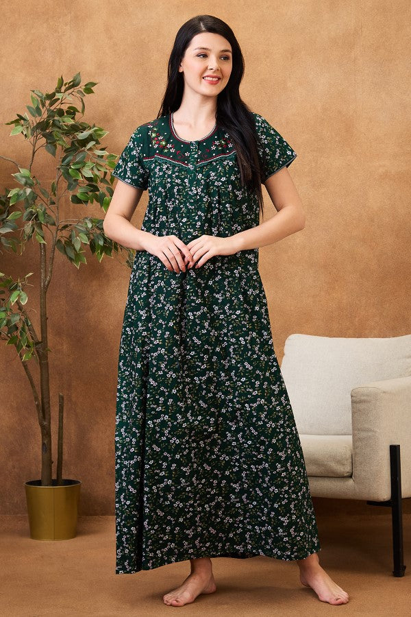AV2 Women Printed Cotton Nightwear Nighty | Womens Night Wear Maxi Green - 7250C
