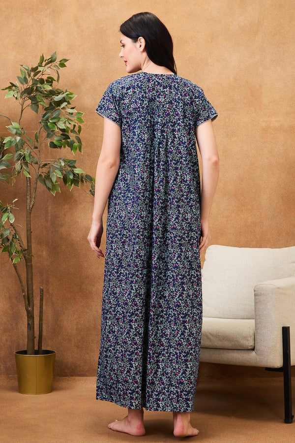 AV2 Women Printed Maternity Feeding Nighty Blue - 7255B