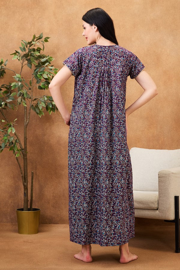 AV2 Women Printed Maternity Feeding Nighty Wine - 7255C