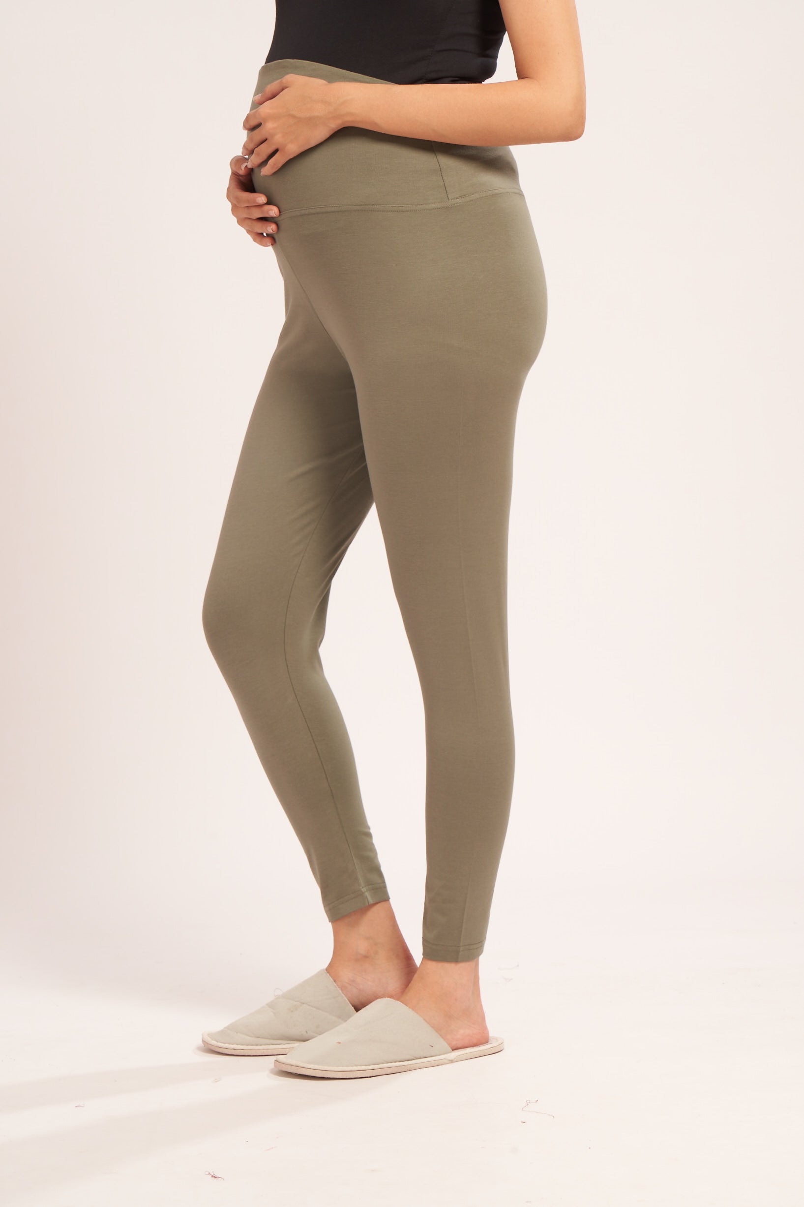 AV2 Women's Cotton Lycra Stretchable Maternity Leggings for Pregnant Women | Maternity Ethnic Leggings For Kurtas & Kurtis | Maternity Trousers Green Small - 5557F