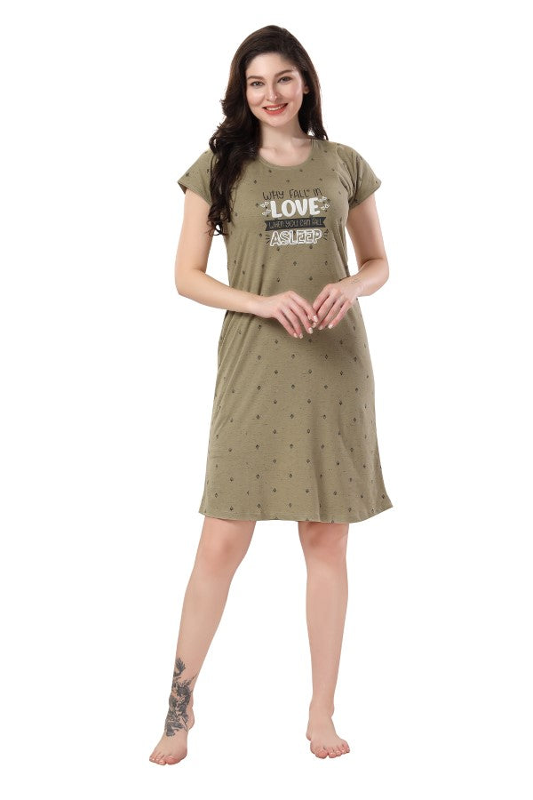AV2 Women's Olive Cotton Solid Knee Length Nighty - 3120B AV2 Women's Olive Cotton Solid Knee Length Nighty - 3120B