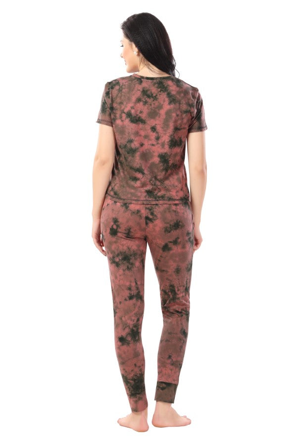 AV2 Women Cotton Tie Dye Top & Pyjama Nightsuit set Brown - 2327A