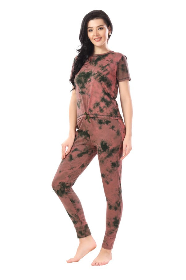 AV2 Women Cotton Tie Dye Top & Pyjama Nightsuit set Brown - 2327A