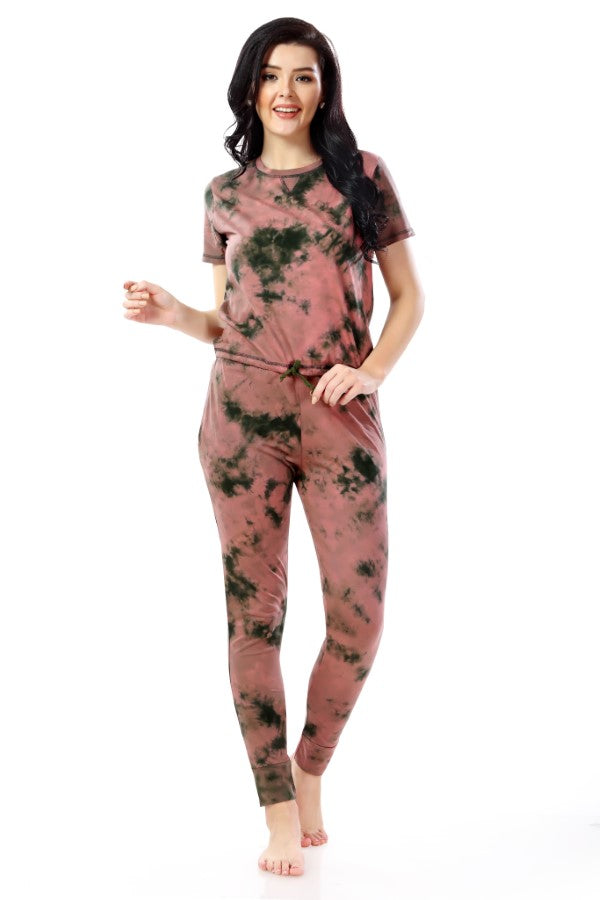 AV2 Women Cotton Tie Dye Top & Pyjama Nightsuit set Brown - 2327A