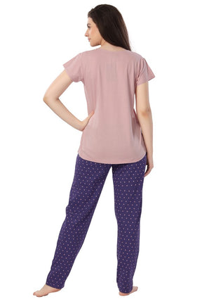 AV2 Women Cotton Printed Top & Pajama Nightsuit Set Light Pink - 2272A