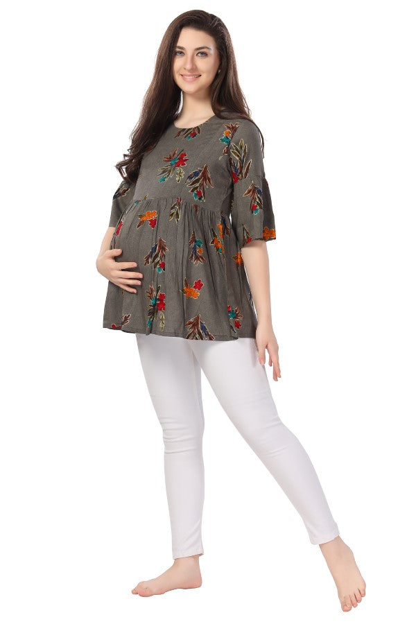 AV2 Printed Women Maternity Feeding Top Grey - 8066D