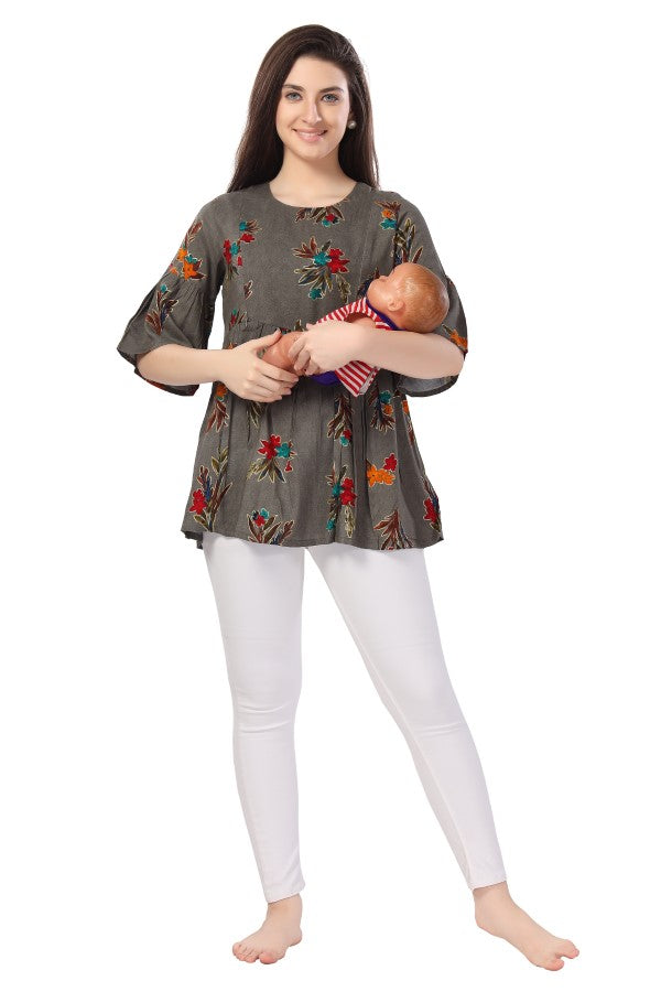 AV2 Printed Women Maternity Feeding Top Grey - 8066D