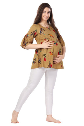 AV2 Printed Women Maternity Feeding Top Beige - 8066C