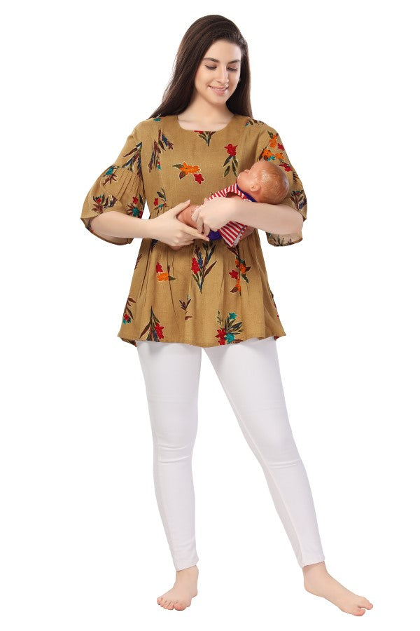 AV2 Printed Women Maternity Feeding Top Beige - 8066C