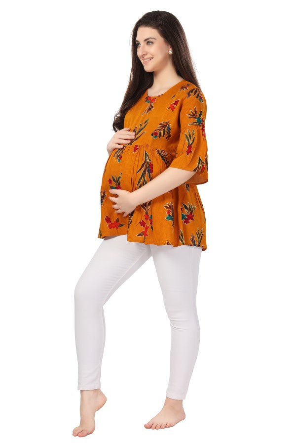 AV2 Printed Women Maternity Feeding Top Yellow - 8066B