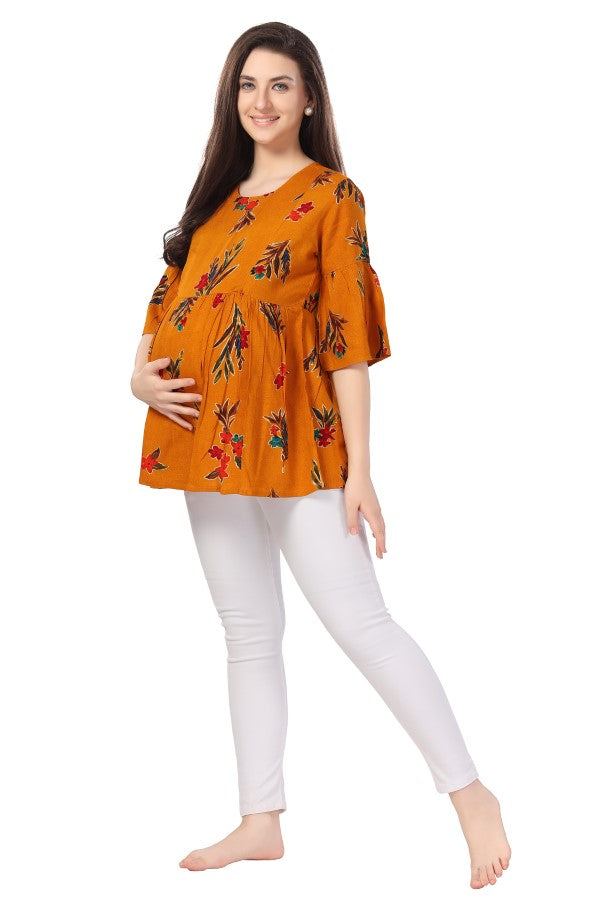 AV2 Printed Women Maternity Feeding Top Yellow - 8066B