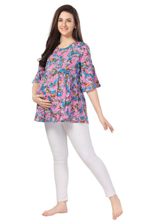 AV2 Printed Women Maternity Feeding Top Pink - 8065B