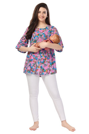 AV2 Printed Women Maternity Feeding Top Pink - 8065B