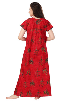 AV2 Women Printed Cotton Nightwear Nighty|Womens Night Wear Maxi Red - 7211E