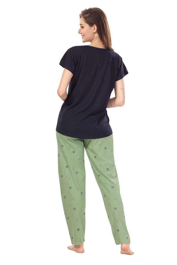 AV2 Women Cotton Printed Top & Pyjama Nightsuit set Navy - 2403B