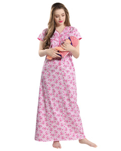 AV2 Women Printed Feeding/Nursing/Maternity Nighty Pink - 1184A