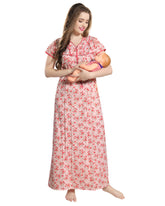 AV2 Women Printed Feeding/Nursing/Maternity Nighty Peach - 1184B