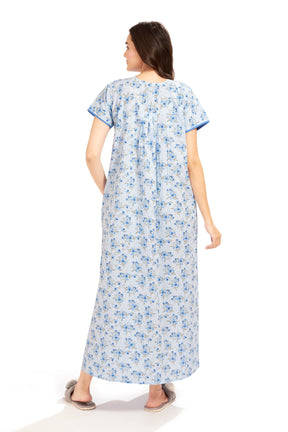 AV2 Women Printed Feeding/Nursing/Maternity Nighty White - 1184C