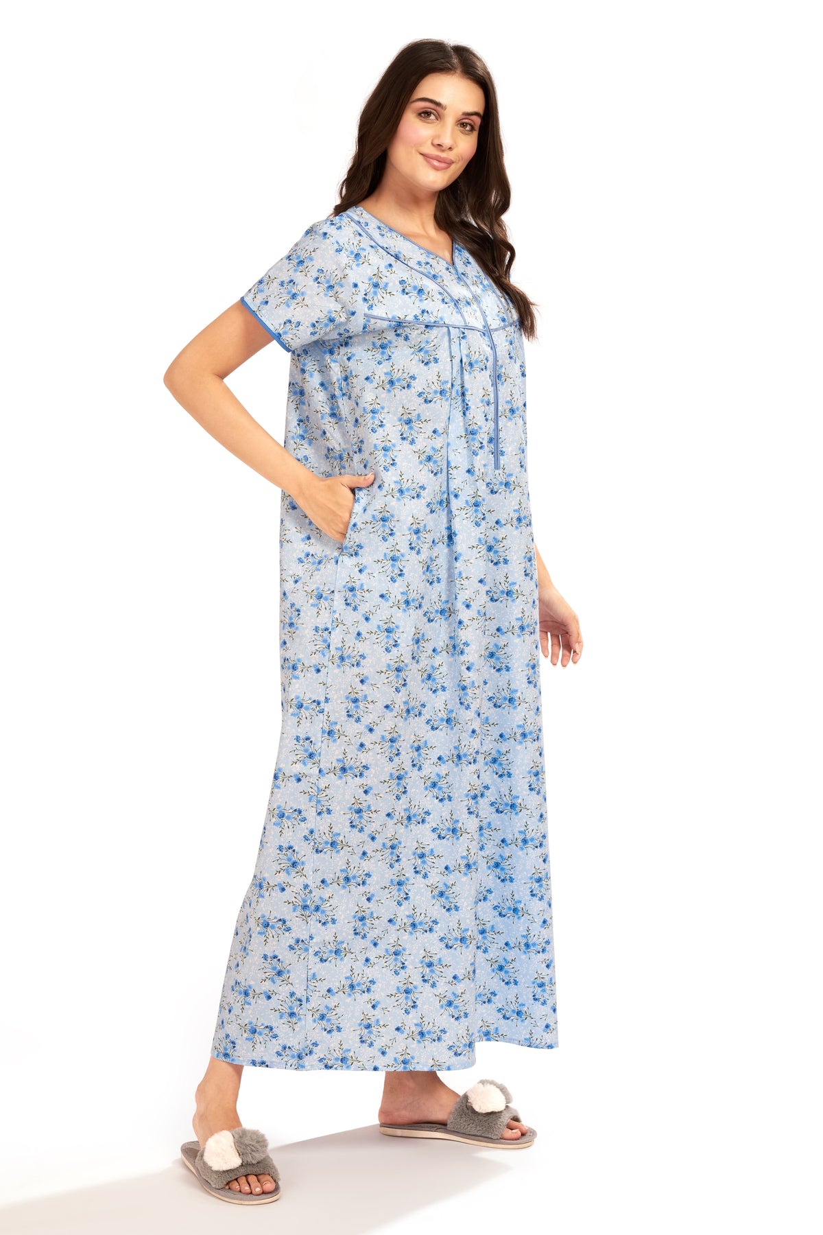 AV2 Women Printed Feeding/Nursing/Maternity Nighty White - 1184C