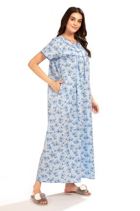 AV2 Women Printed Feeding/Nursing/Maternity Nighty White - 1184C