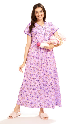 AV2 Women Printed Feeding/Nursing/Maternity Nighty Purple - 1184E