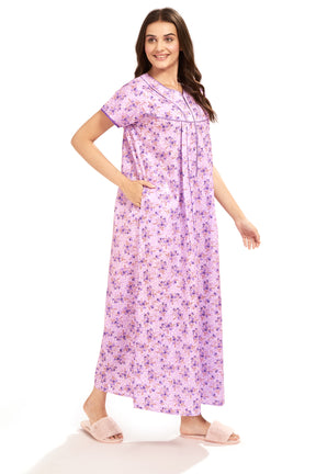 AV2 Women Printed Feeding/Nursing/Maternity Nighty Purple - 1184E
