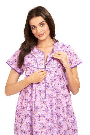 AV2 Women Printed Feeding/Nursing/Maternity Nighty Purple - 1184E
