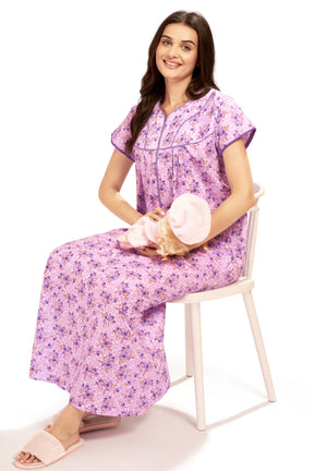 AV2 Women Printed Feeding/Nursing/Maternity Nighty Purple - 1184E