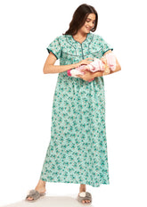 AV2 Women Printed Feeding/Nursing/Maternity Nighty Green - 1184F