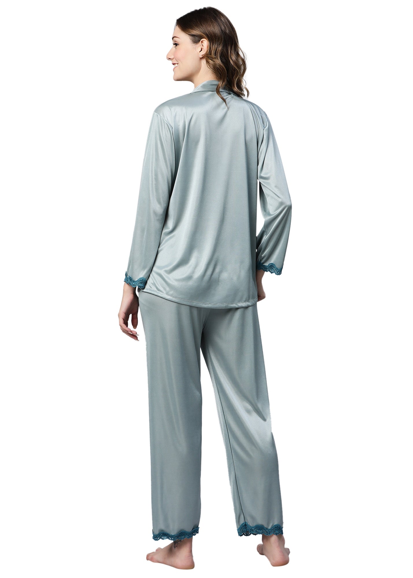 AV2 Women Satin 3/4th Sleeve Top and Pyjama Nightsuit Set - Green 1216G