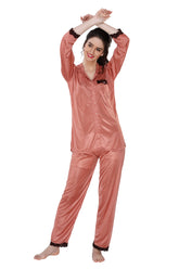 AV2 Women Satin 3/4th Sleeve Top and Pyjama Nightsuit Set - Peach 1216P