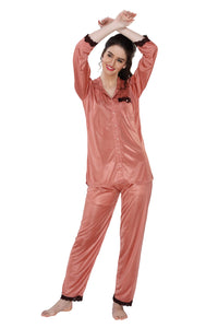 AV2 Women Satin 3/4th Sleeve Top and Pyjama Nightsuit Set - Peach 1216P