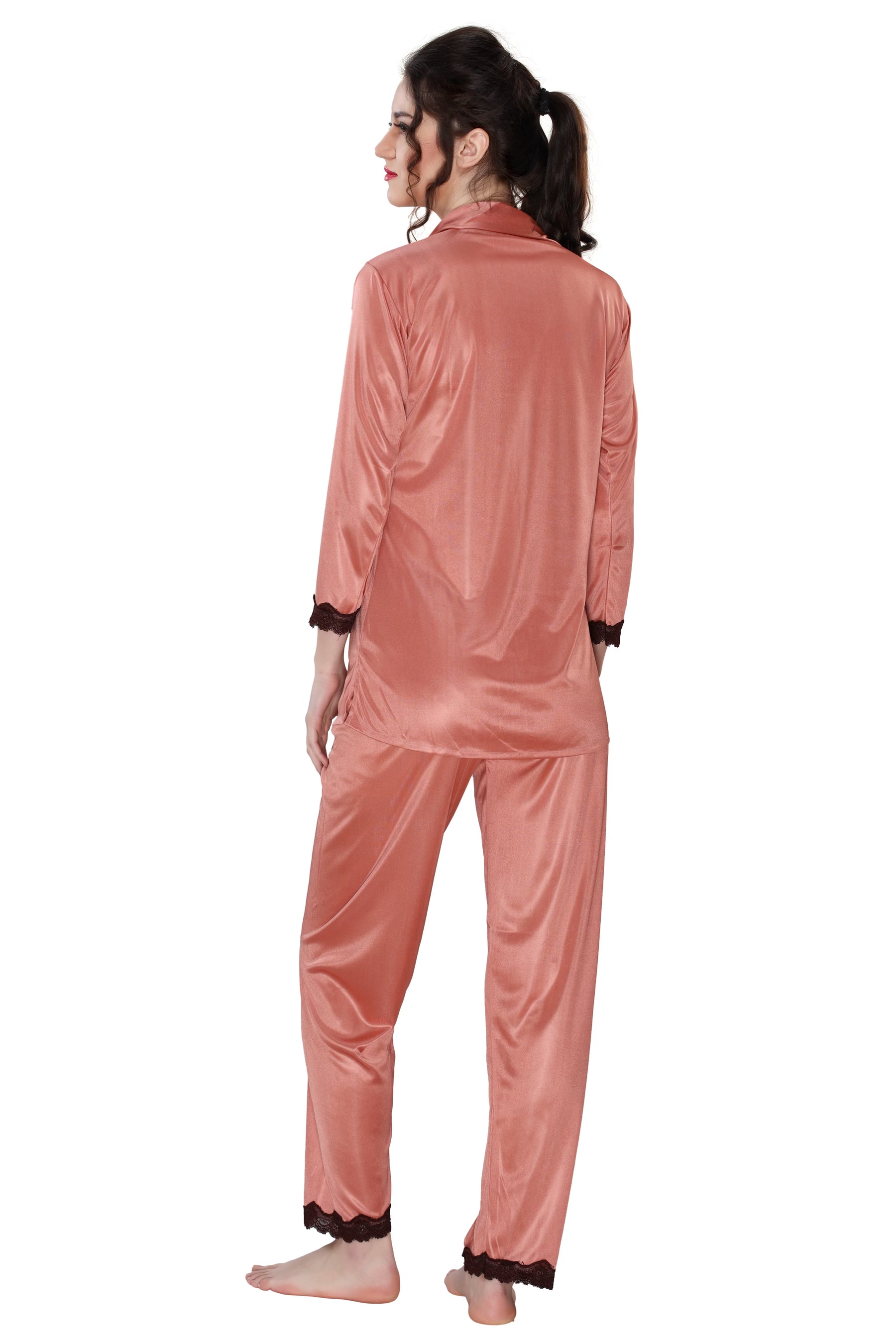 AV2 Women Satin 3/4th Sleeve Top and Pyjama Nightsuit Set - Peach 1216P