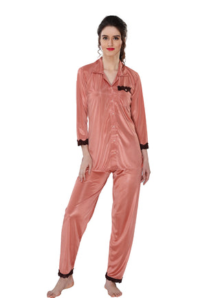 AV2 Women Satin 3/4th Sleeve Top and Pyjama Nightsuit Set - Peach 1216P