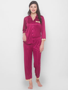 AV2 Women Satin 3/4th Sleeve Top and Pyjama Nightsuit Set - Rani 1216R