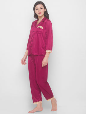 AV2 Women Satin 3/4th Sleeve Top and Pyjama Nightsuit Set - Rani 1216R