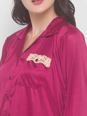 AV2 Women Satin 3/4th Sleeve Top and Pyjama Nightsuit Set - Rani 1216R