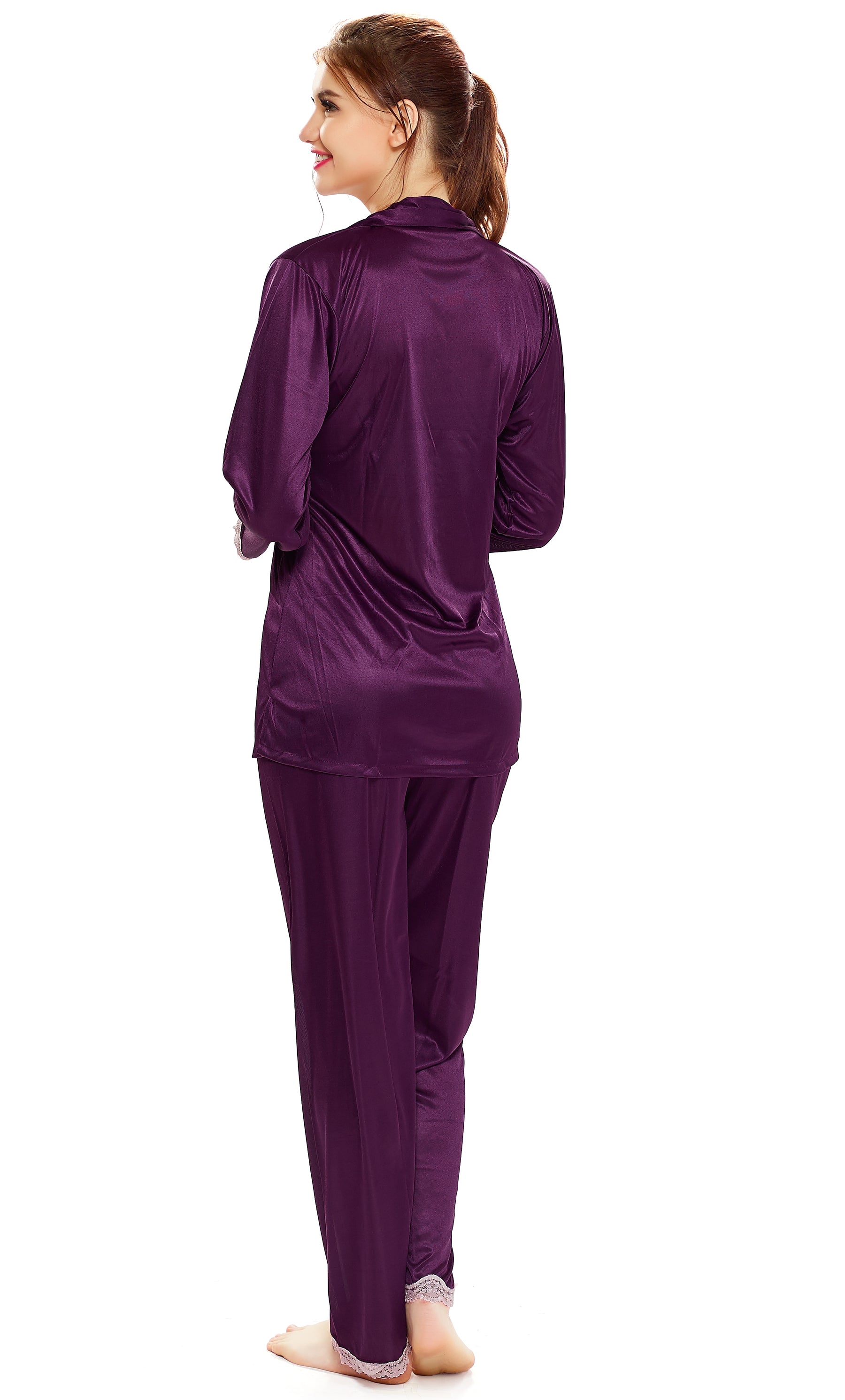 AV2 Women Satin 3/4th Sleeve Top and Pyjama Nightsuit Set - Wine 1216W