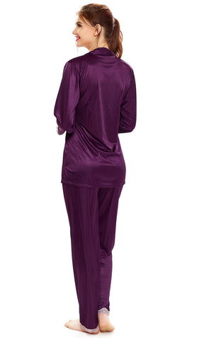 AV2 Women Satin 3/4th Sleeve Top and Pyjama Nightsuit Set - Wine 1216W