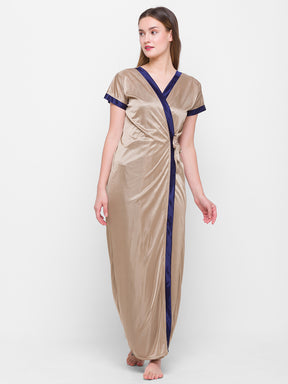 AV2 Women Satin Long Nighty with Lace & Robe Champagne - 1307CHAMPAGNEF