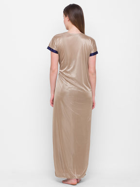 AV2 Women Satin Long Nighty with Lace & Robe Champagne - 1307CHAMPAGNEF