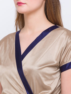 AV2 Women Satin Long Nighty with Lace & Robe Champagne - 1307CHAMPAGNEF