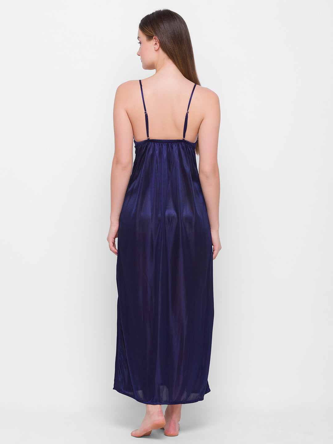 AV2 Women Satin Long Nighty with Lace & Robe Champagne - 1307CHAMPAGNEF