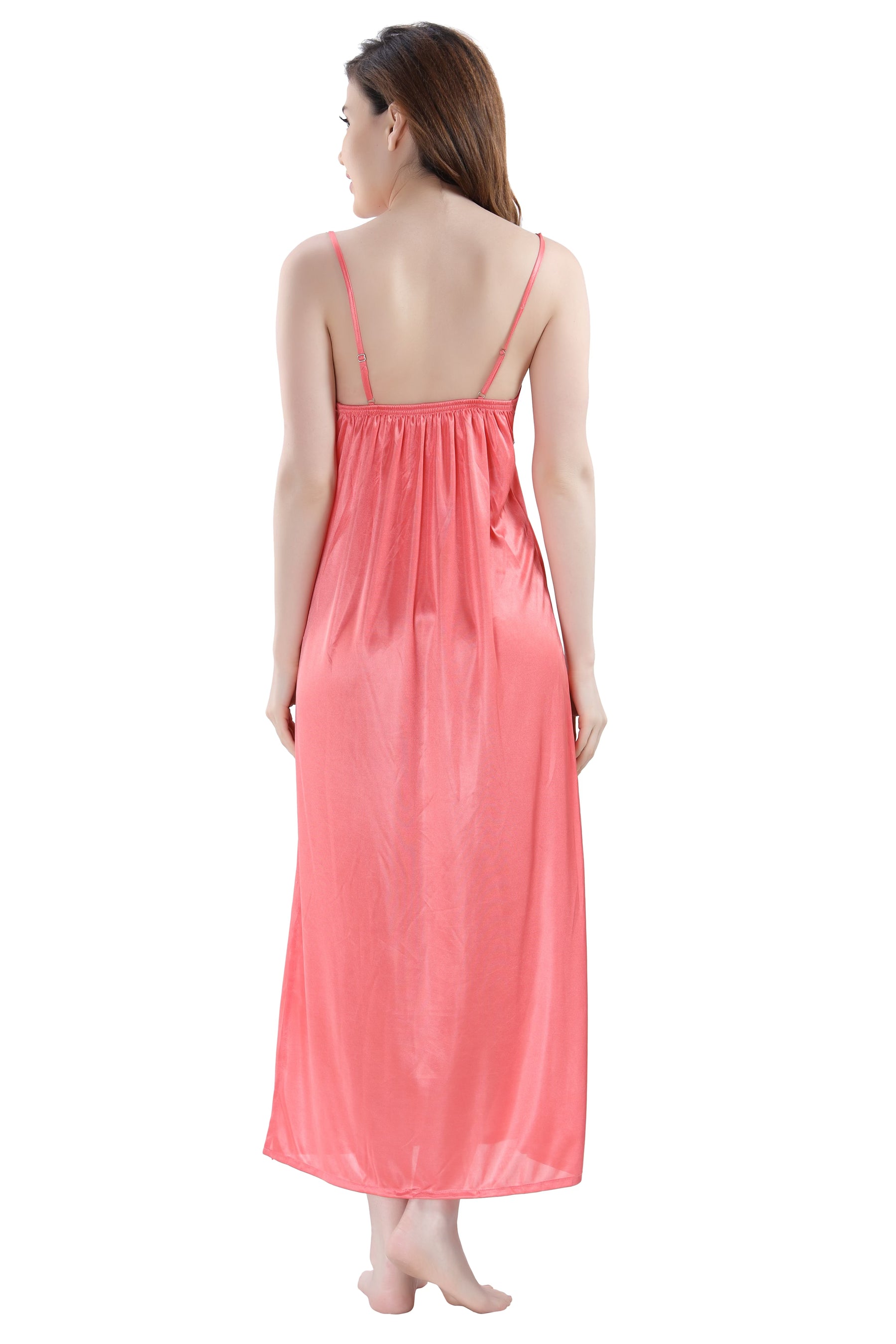 AV2 Women Satin Long Nighty with Lace & Robe Navy - 1307NAVYF