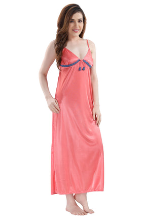 AV2 Women Satin Long Nighty with Lace & Robe Navy - 1307NAVYF