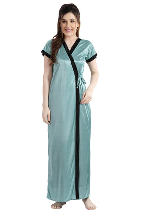 AV2 Women Satin Long Nighty with Lace & Robe Pista - 1307PISTAF